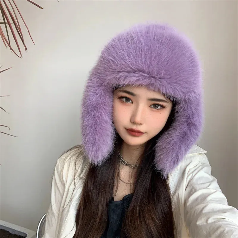 TAVIMART  -  Bucket hat Purple winter new candy color faux fur Y2k warm plush basin hat Unisex Bucket hat hat hats for women