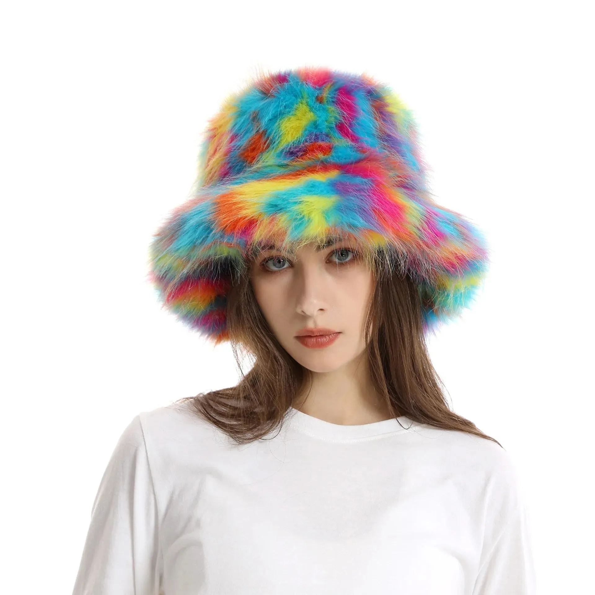 TAVIMART  -  Bucket hat Purple winter new candy color faux fur Y2k warm plush basin hat Unisex Bucket hat hat hats for women