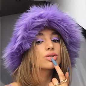 TAVIMART  -  Bucket hat Purple winter new candy color faux fur Y2k warm plush basin hat Unisex Bucket hat hat hats for women