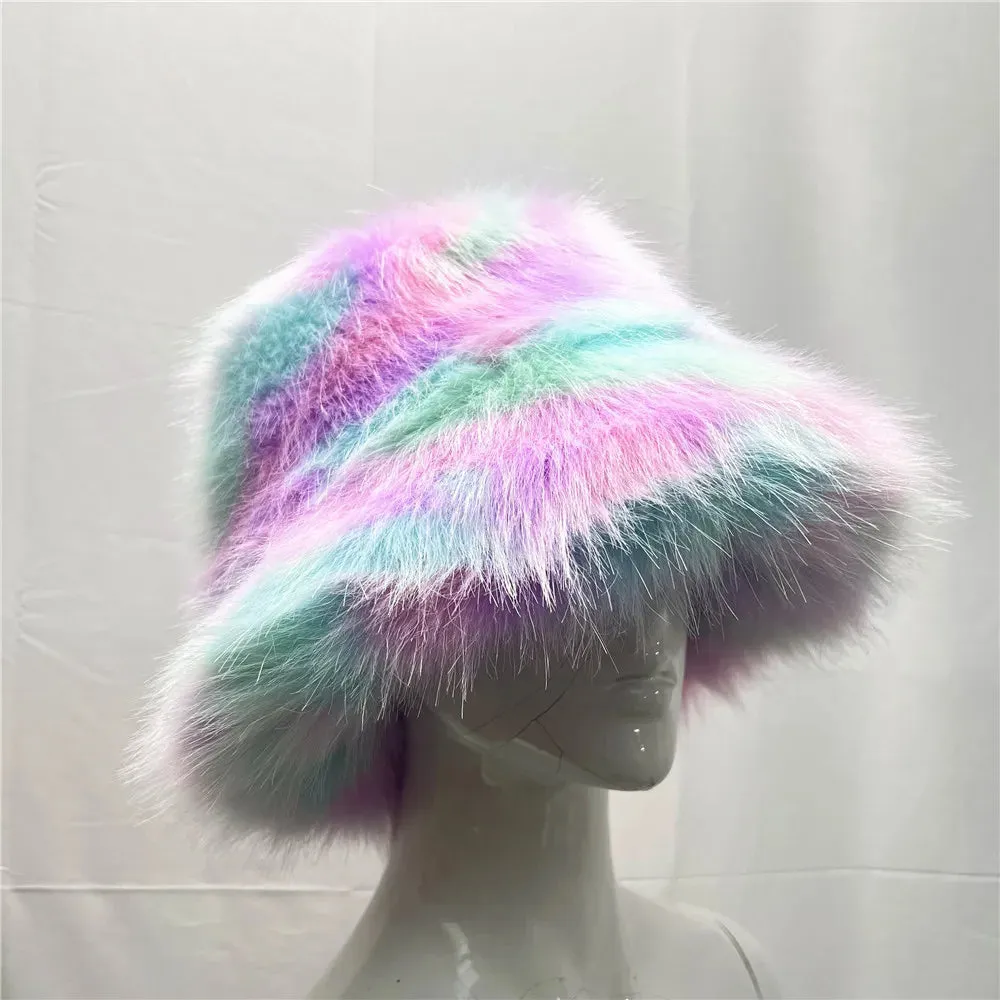 TAVIMART  -  Bucket hat Purple winter new candy color faux fur Y2k warm plush basin hat Unisex Bucket hat hat hats for women