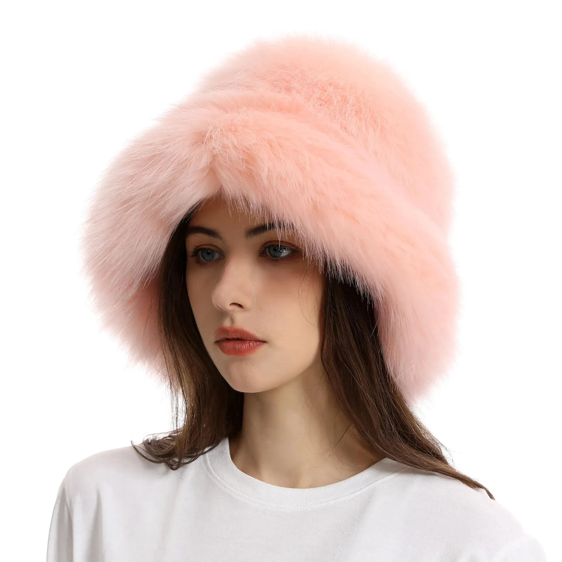 TAVIMART  -  Bucket hat Purple winter new candy color faux fur Y2k warm plush basin hat Unisex Bucket hat hat hats for women