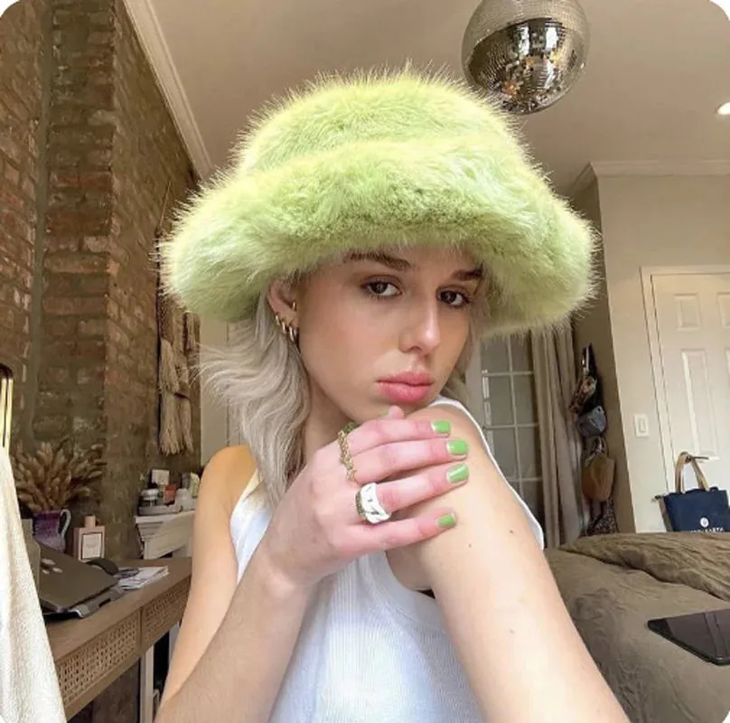 TAVIMART  -  Bucket hat Purple winter new candy color faux fur Y2k warm plush basin hat Unisex Bucket hat hat hats for women