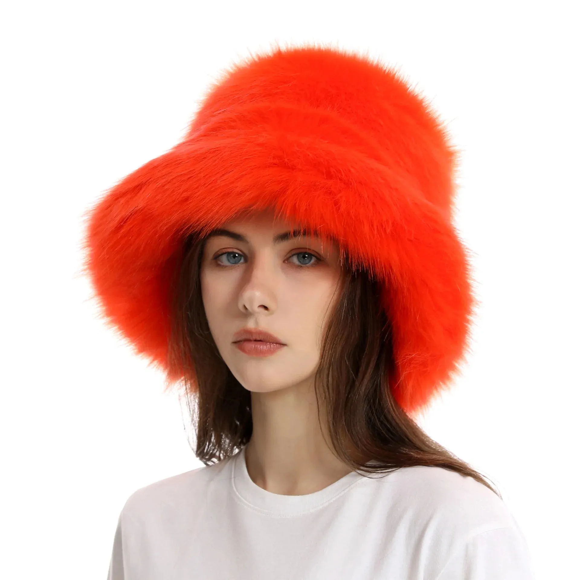 TAVIMART  -  Bucket hat Purple winter new candy color faux fur Y2k warm plush basin hat Unisex Bucket hat hat hats for women