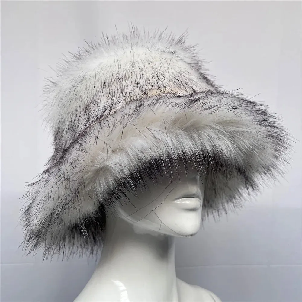TAVIMART  -  Bucket hat Purple winter new candy color faux fur Y2k warm plush basin hat Unisex Bucket hat hat hats for women