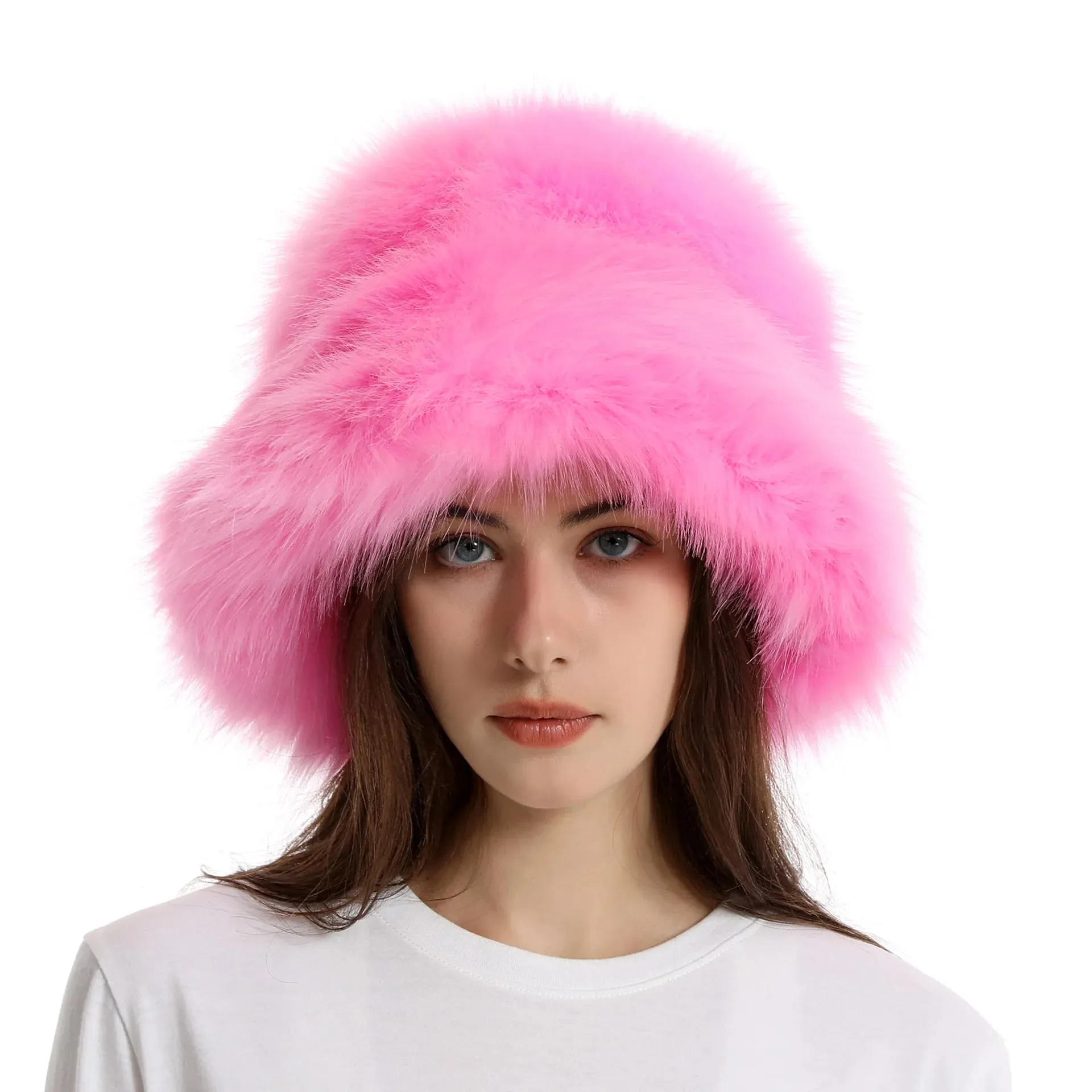 TAVIMART  -  Bucket hat Purple winter new candy color faux fur Y2k warm plush basin hat Unisex Bucket hat hat hats for women