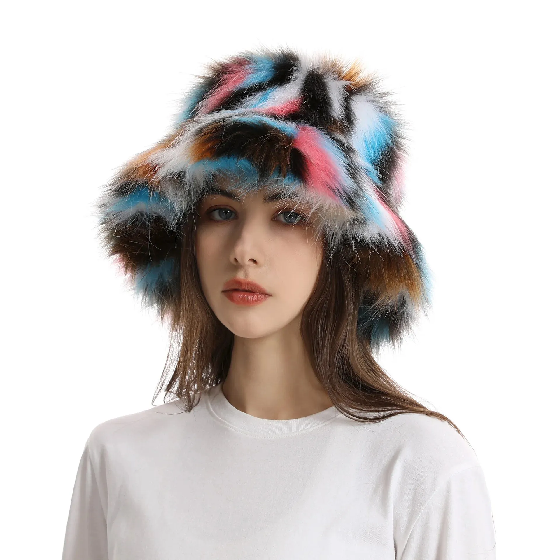 TAVIMART  -  Bucket hat Purple winter new candy color faux fur Y2k warm plush basin hat Unisex Bucket hat hat hats for women