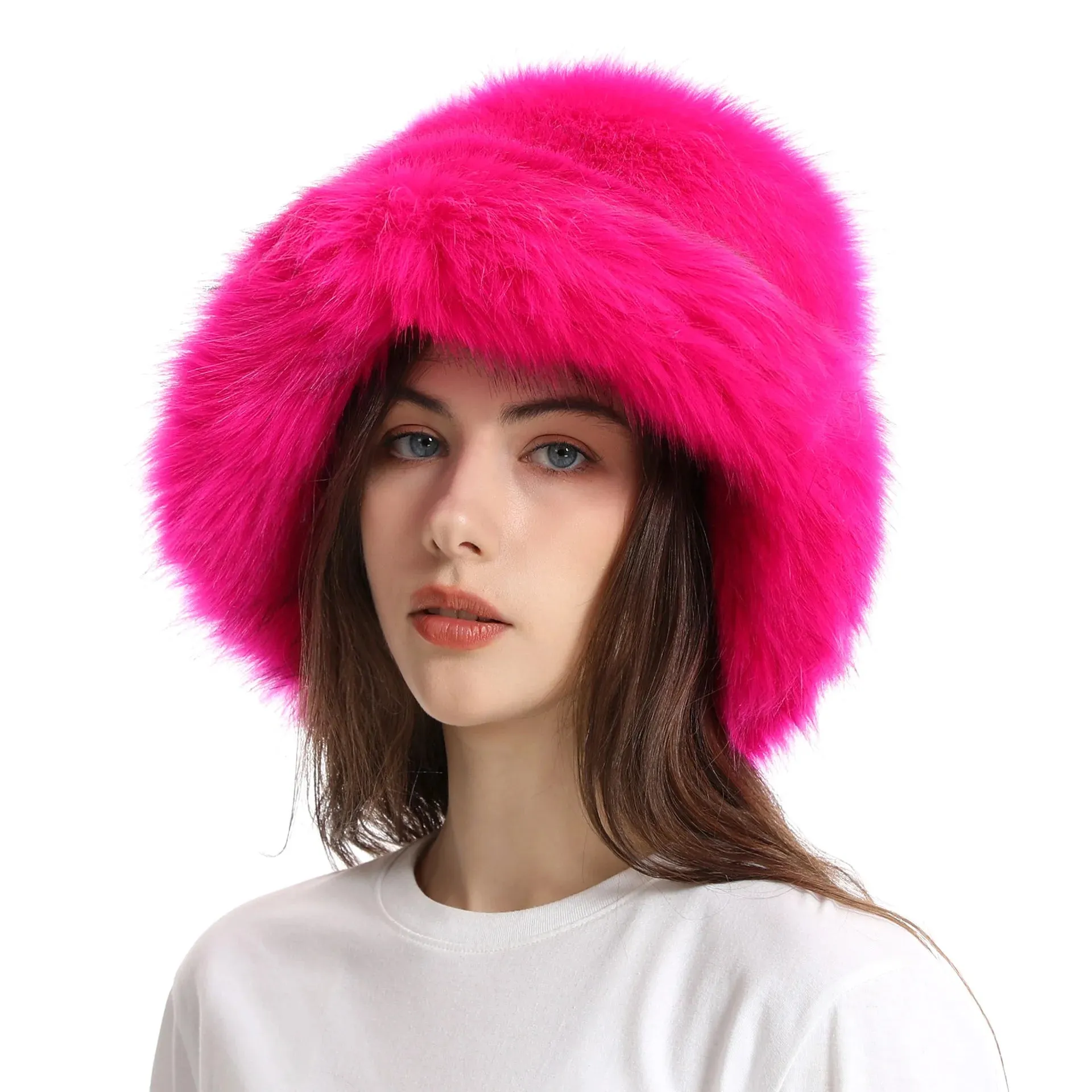 TAVIMART  -  Bucket hat Purple winter new candy color faux fur Y2k warm plush basin hat Unisex Bucket hat hat hats for women
