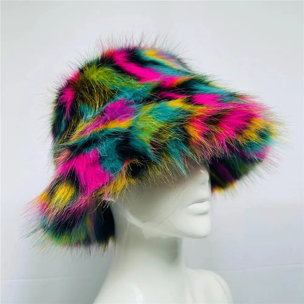 TAVIMART  -  Bucket hat Purple winter new candy color faux fur Y2k warm plush basin hat Unisex Bucket hat hat hats for women
