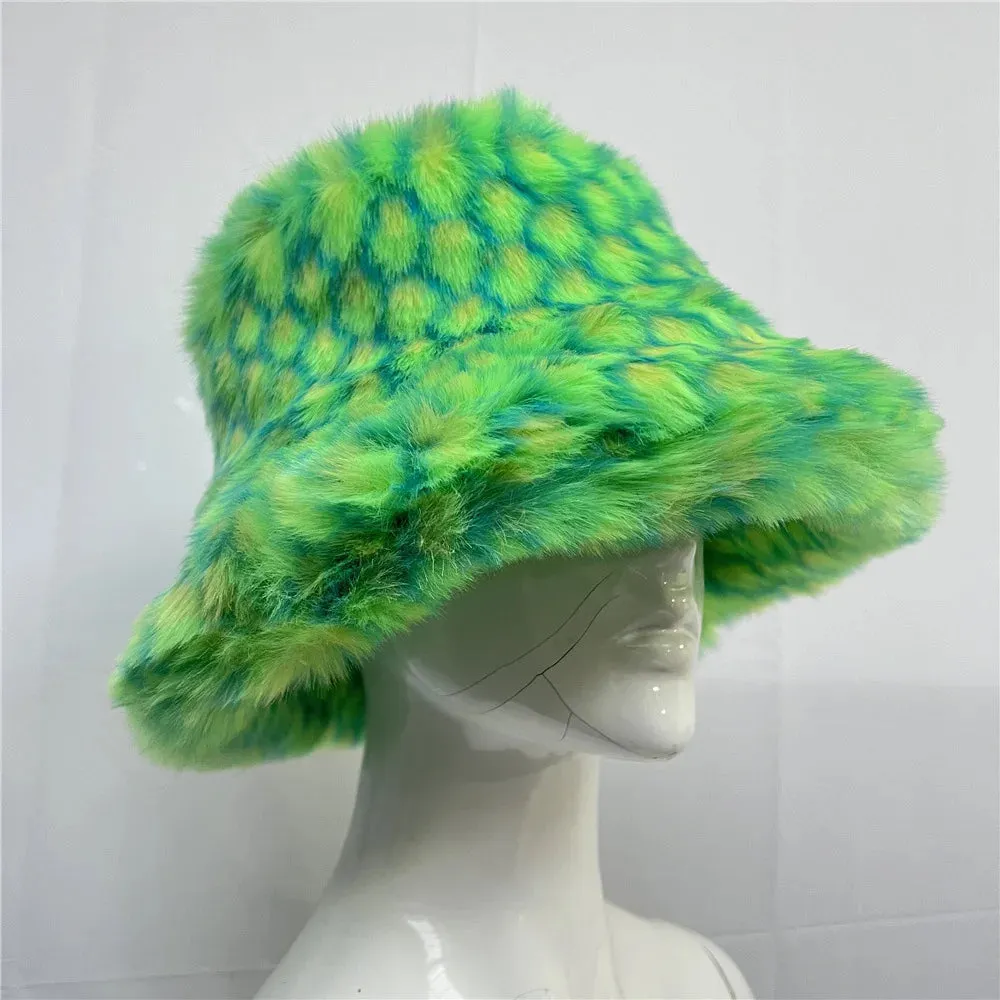 TAVIMART  -  Bucket hat Purple winter new candy color faux fur Y2k warm plush basin hat Unisex Bucket hat hat hats for women