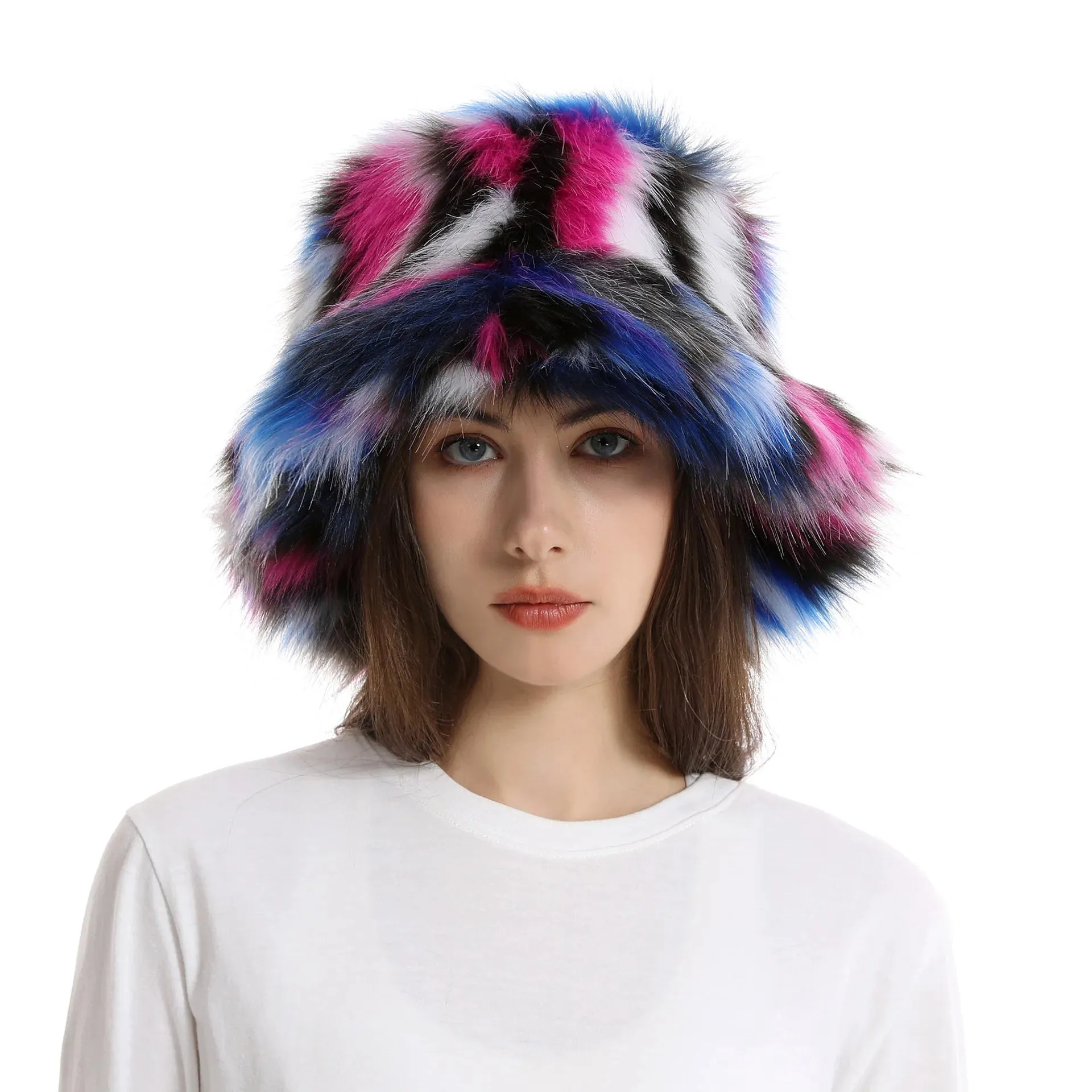 TAVIMART  -  Bucket hat Purple winter new candy color faux fur Y2k warm plush basin hat Unisex Bucket hat hat hats for women