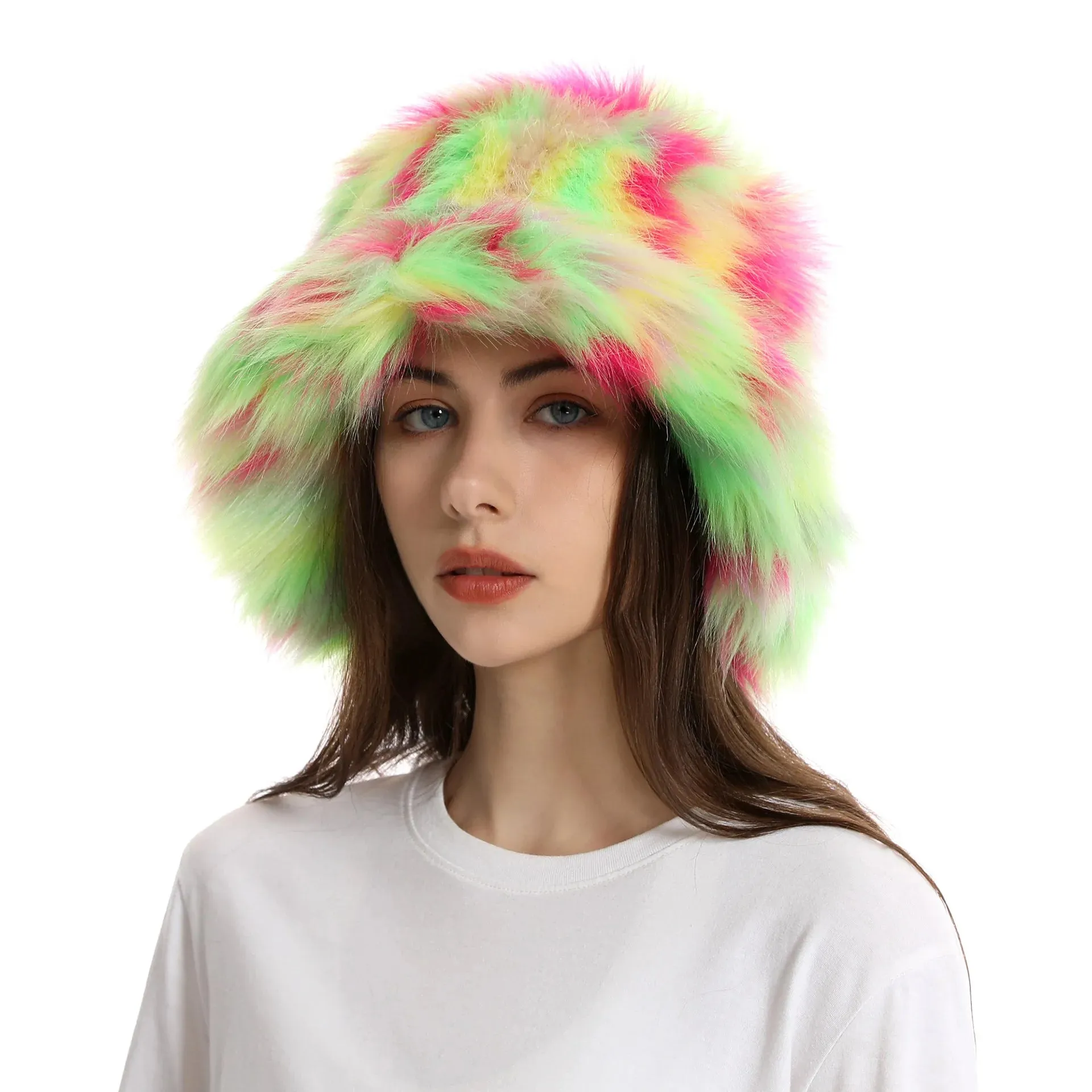 TAVIMART  -  Bucket hat Purple winter new candy color faux fur Y2k warm plush basin hat Unisex Bucket hat hat hats for women