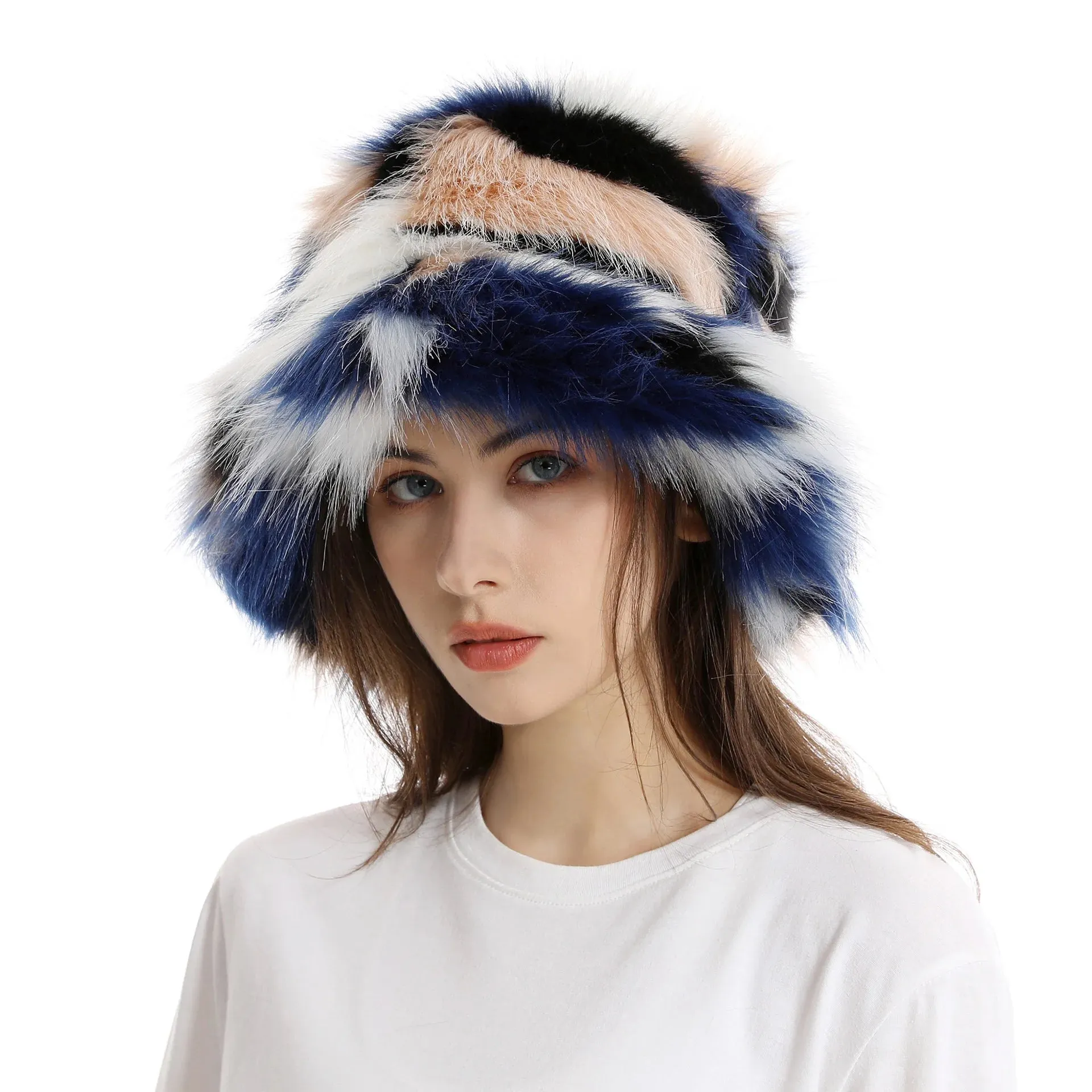 TAVIMART  -  Bucket hat Purple winter new candy color faux fur Y2k warm plush basin hat Unisex Bucket hat hat hats for women