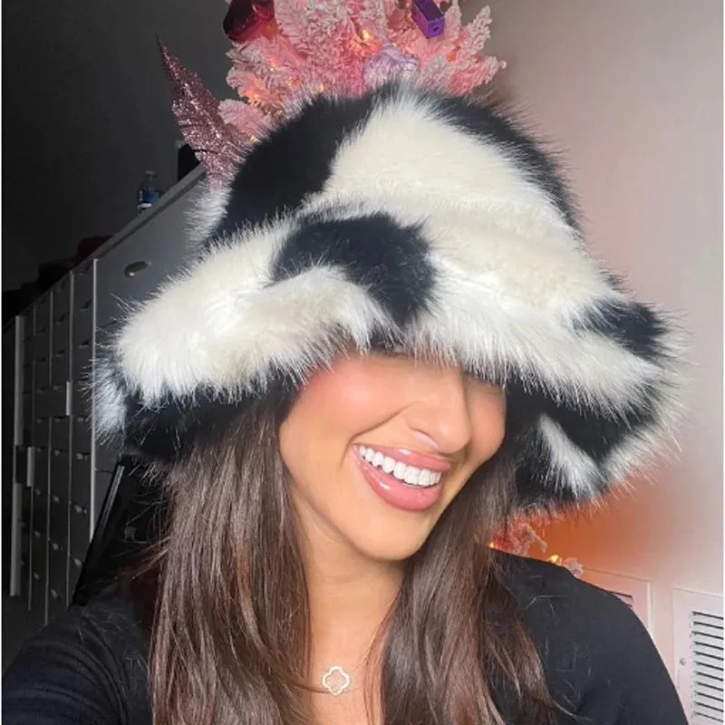 TAVIMART  -  Bucket hat Purple winter new candy color faux fur Y2k warm plush basin hat Unisex Bucket hat hat hats for women