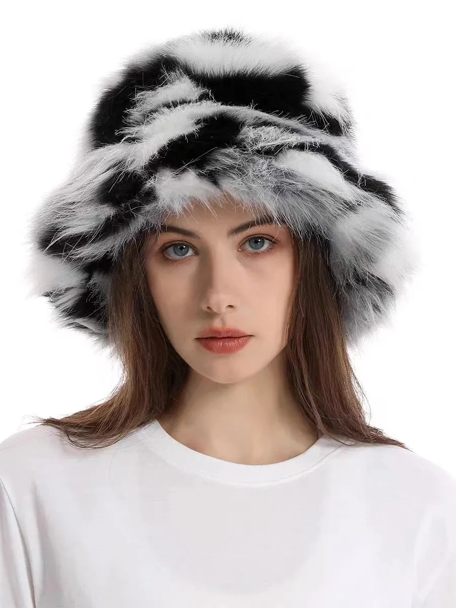 TAVIMART  -  Bucket hat Purple winter new candy color faux fur Y2k warm plush basin hat Unisex Bucket hat hat hats for women