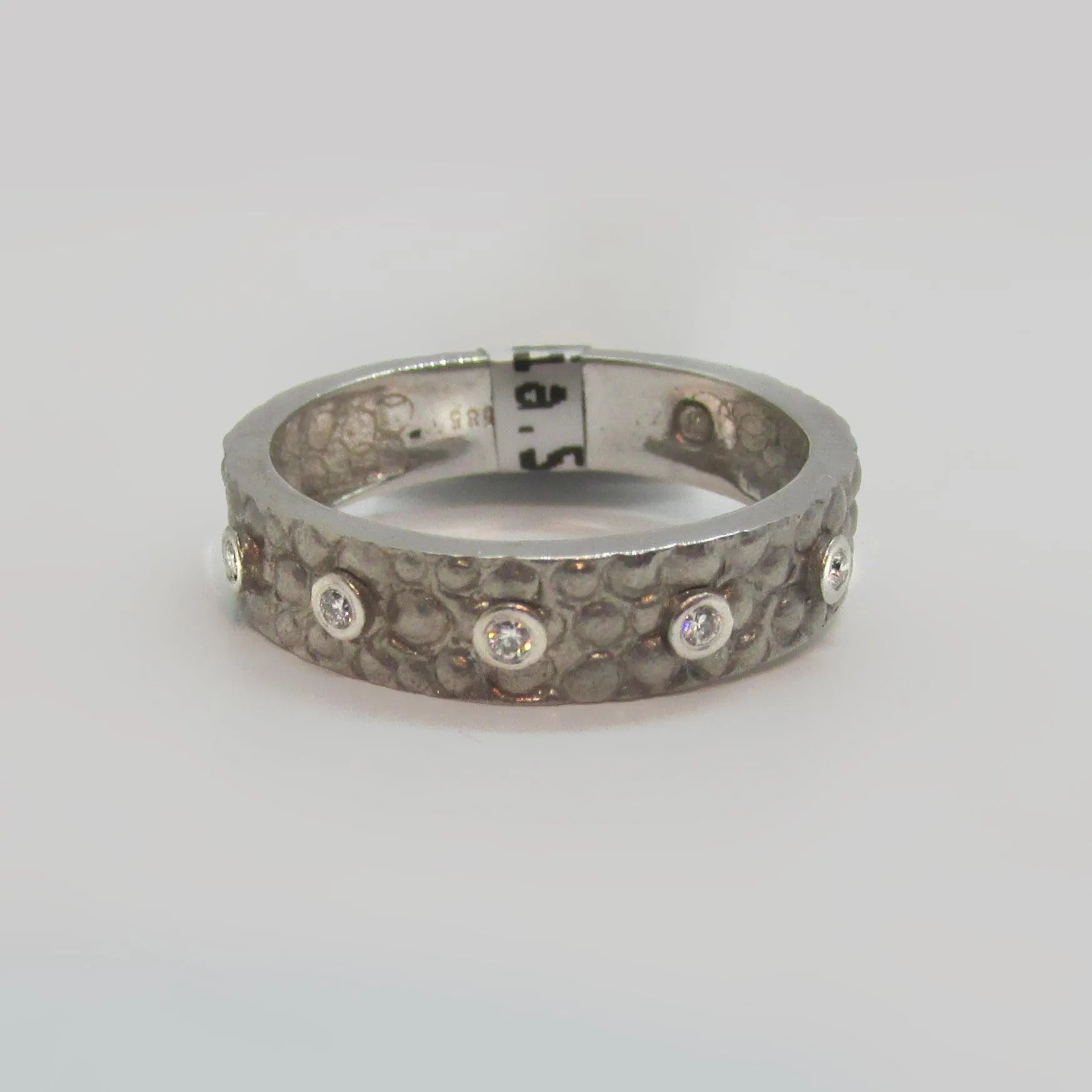 Textured Gold Band With 5 Diamonds White Gold 14K