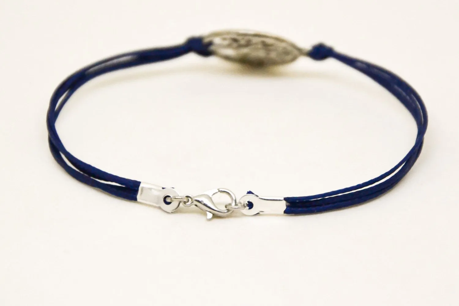 Tree of life men's bracelet, blue cord, Yoga gift for him, silver circle charm