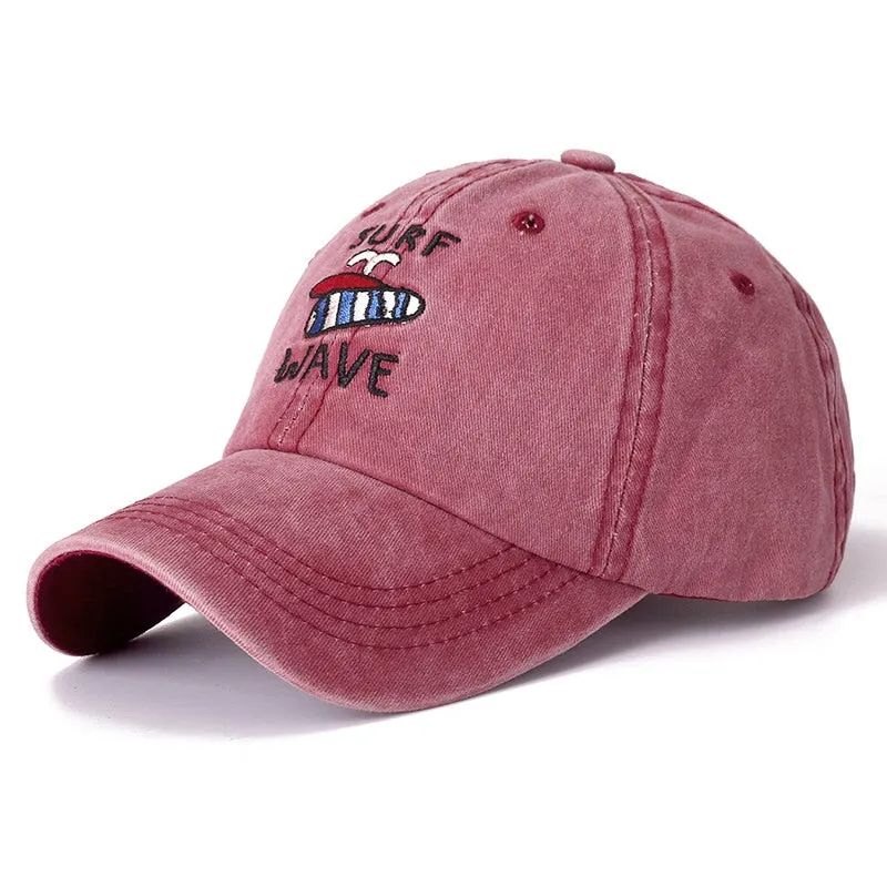 Unisex High Quality Cap Surf Wave Embroidered Washed Cotton Baseball Cap Men Women Casual Adjustable Retro Snapback Hats