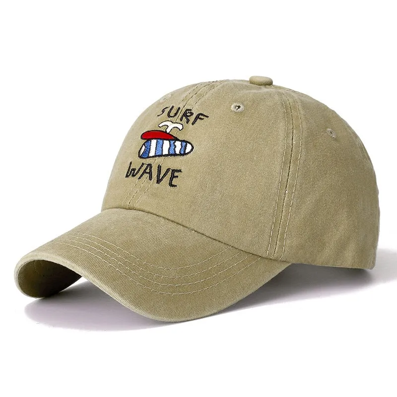 Unisex High Quality Cap Surf Wave Embroidered Washed Cotton Baseball Cap Men Women Casual Adjustable Retro Snapback Hats