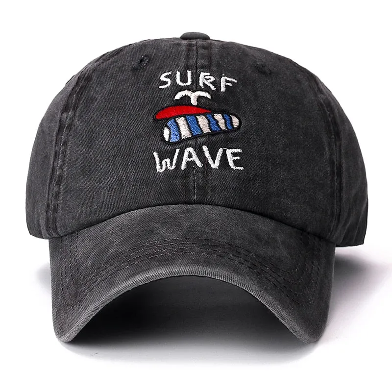 Unisex High Quality Cap Surf Wave Embroidered Washed Cotton Baseball Cap Men Women Casual Adjustable Retro Snapback Hats