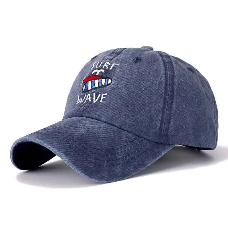 Unisex High Quality Cap Surf Wave Embroidered Washed Cotton Baseball Cap Men Women Casual Adjustable Retro Snapback Hats