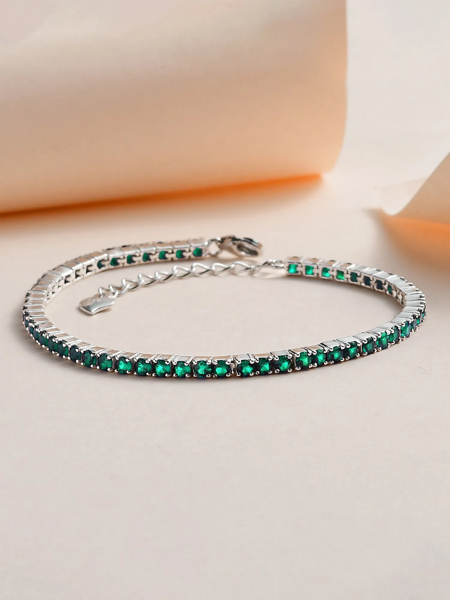 Valentine Special Single Line Green Emerald Tennis Bracelet For Women