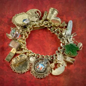 Vintage Charm Curb Bracelet Silver 18ct Gold Gilt Dated 1967