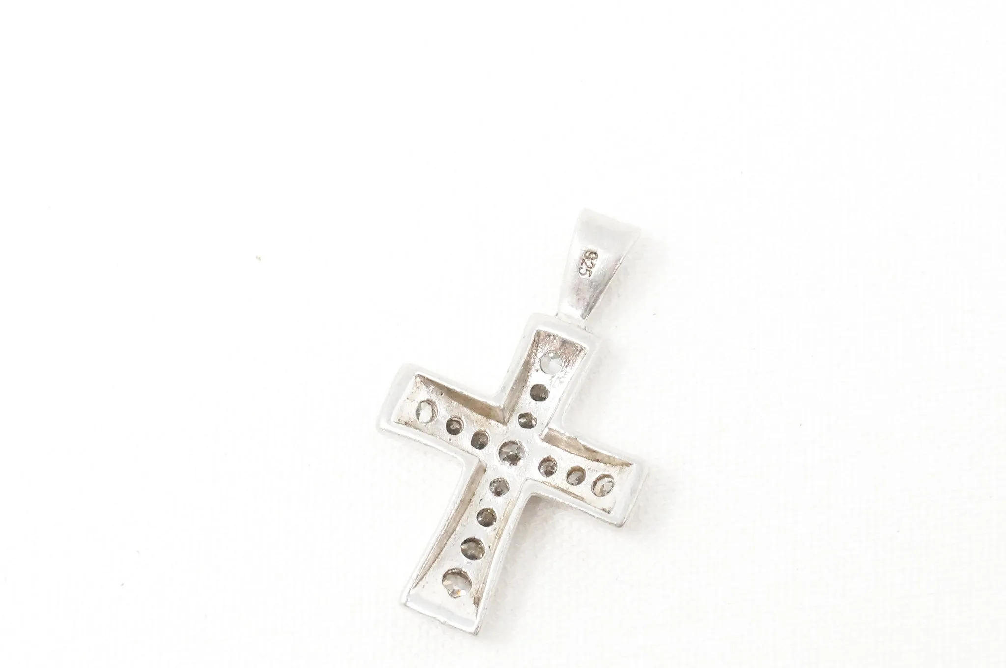 Vintage Cubic Zirconia Cross Sterling Silver Necklace Pendant