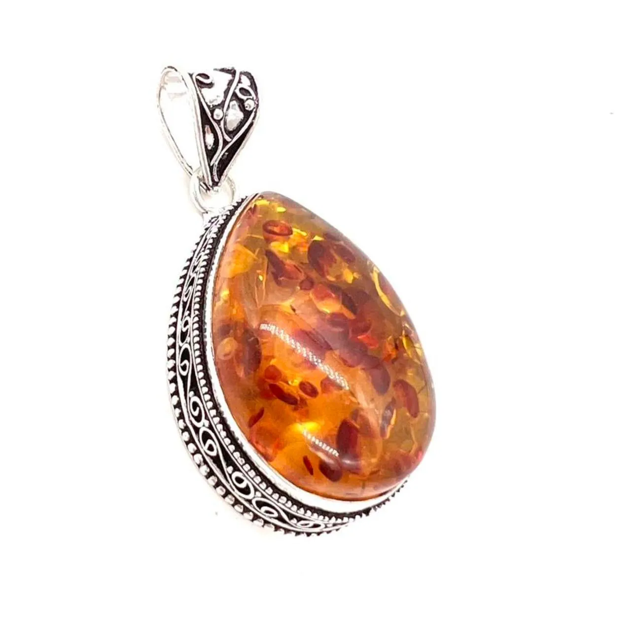 Vintage Design Baltic Amber Gemstone 925 Sterling Silver Jewellery Pendant Gift for Her