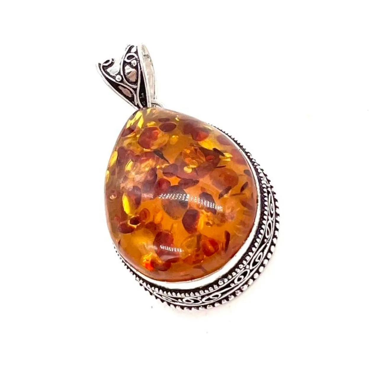Vintage Design Baltic Amber Gemstone 925 Sterling Silver Jewellery Pendant Gift for Her