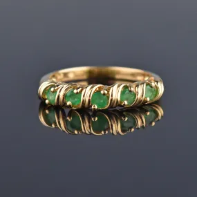 Vintage Gold Emerald Half Eternity Band Ring, Sz 6.5
