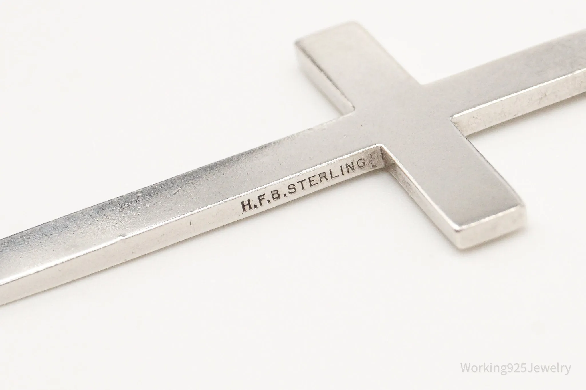 Vintage Large Designer HBF Cross Sterling Silver Necklace