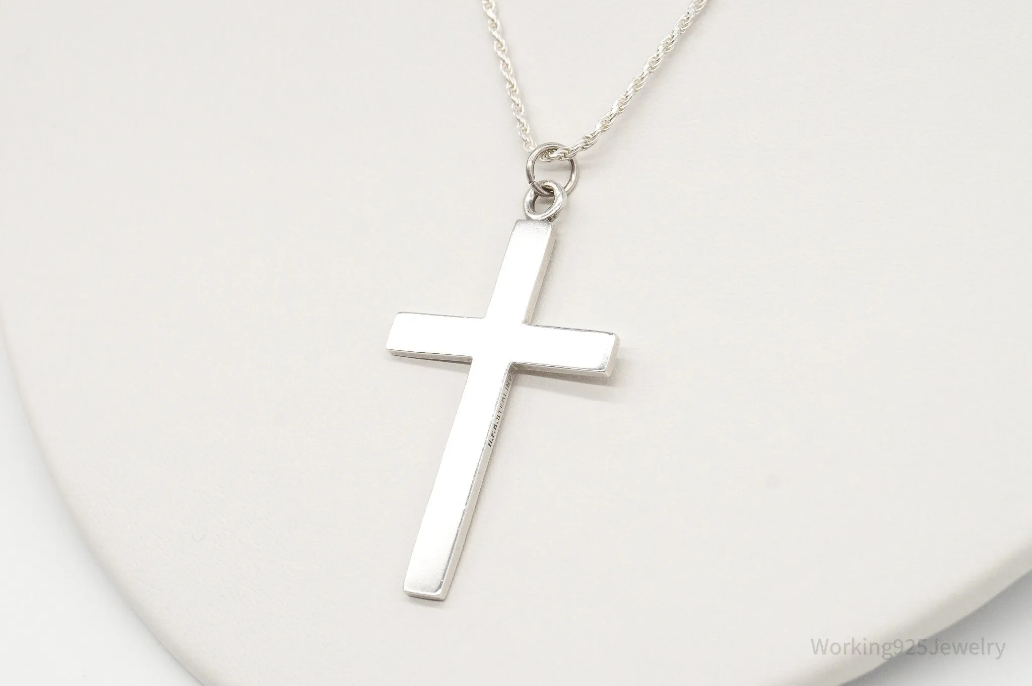 Vintage Large Designer HBF Cross Sterling Silver Necklace