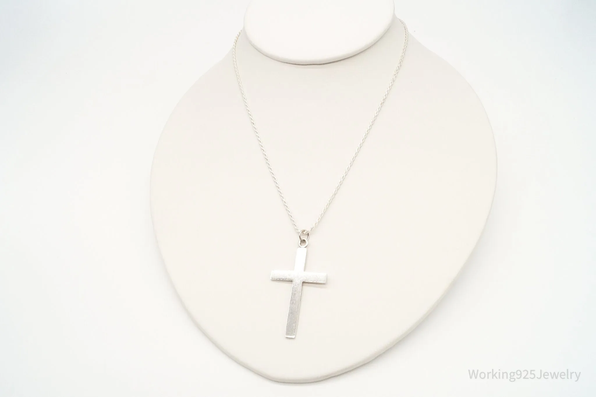 Vintage Large Designer HBF Cross Sterling Silver Necklace