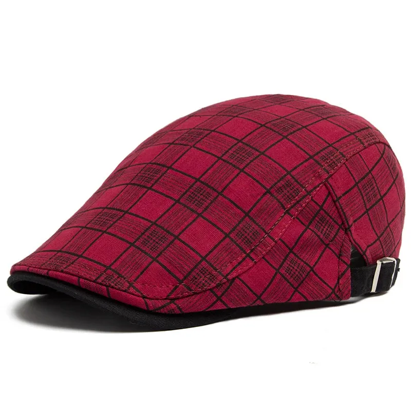 Vintage Stripes Plaid Cotton Visor Flat Cap