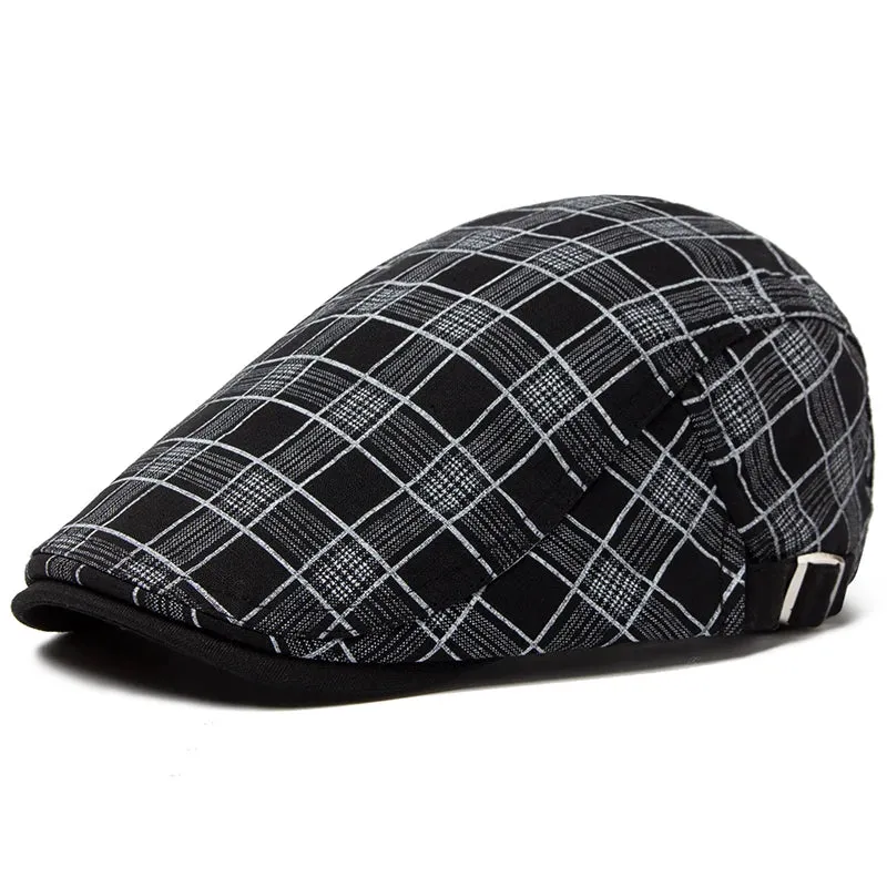 Vintage Stripes Plaid Cotton Visor Flat Cap
