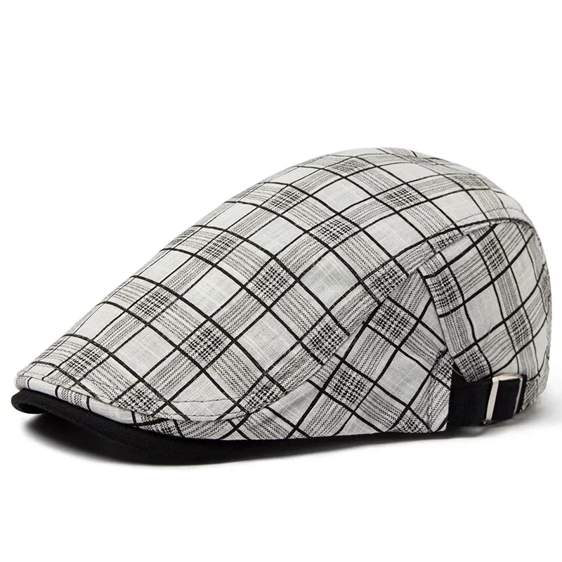 Vintage Stripes Plaid Cotton Visor Flat Cap