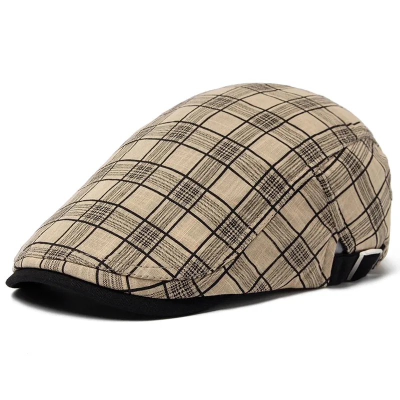 Vintage Stripes Plaid Cotton Visor Flat Cap