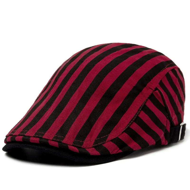 Vintage Stripes Plaid Cotton Visor Flat Cap