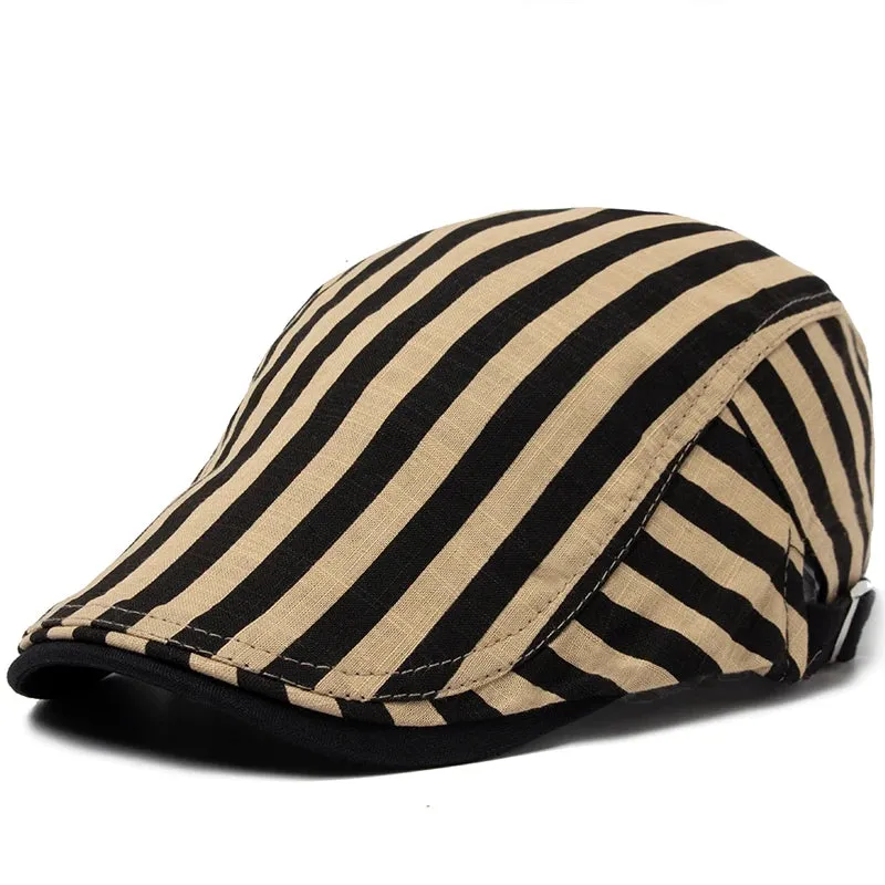 Vintage Stripes Plaid Cotton Visor Flat Cap