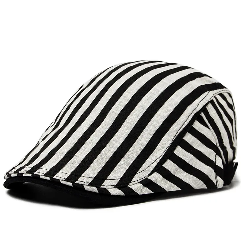 Vintage Stripes Plaid Cotton Visor Flat Cap