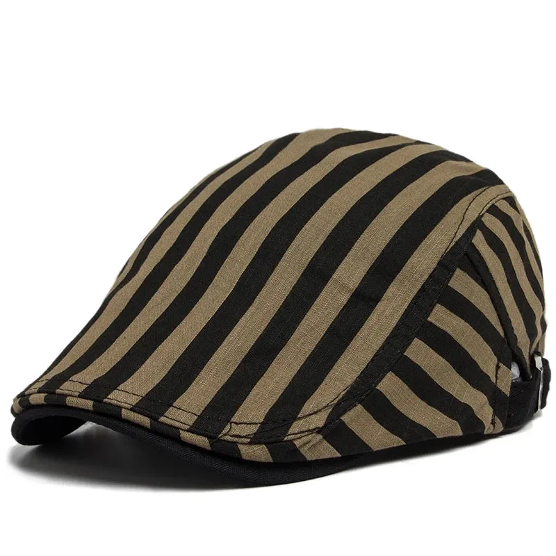 Vintage Stripes Plaid Cotton Visor Flat Cap