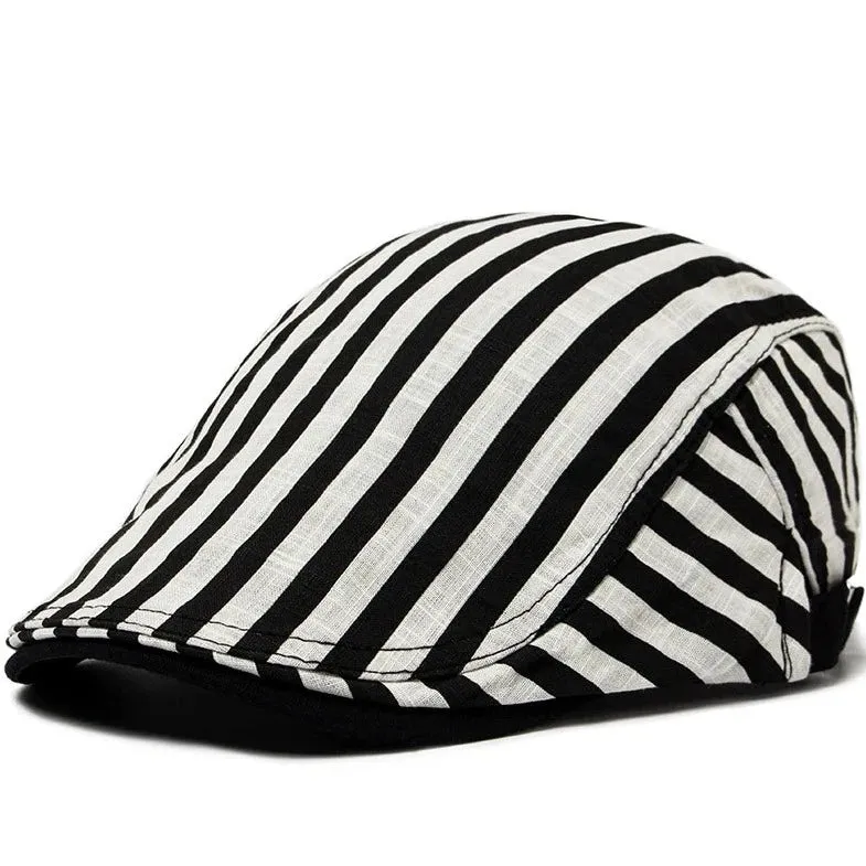 Vintage Stripes Plaid Cotton Visor Flat Cap