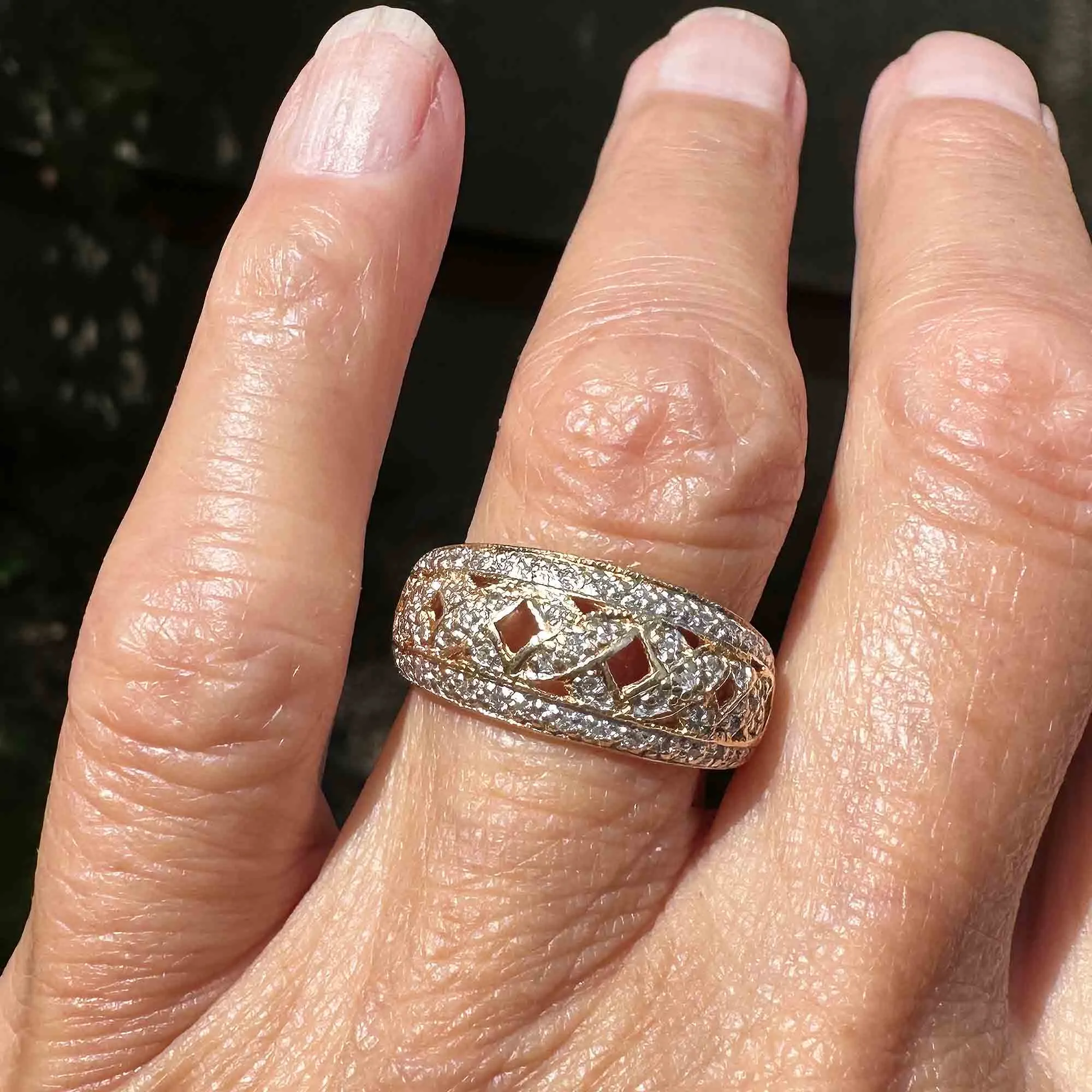 Wide Gold Criss Cross Statement Diamond Ring Band