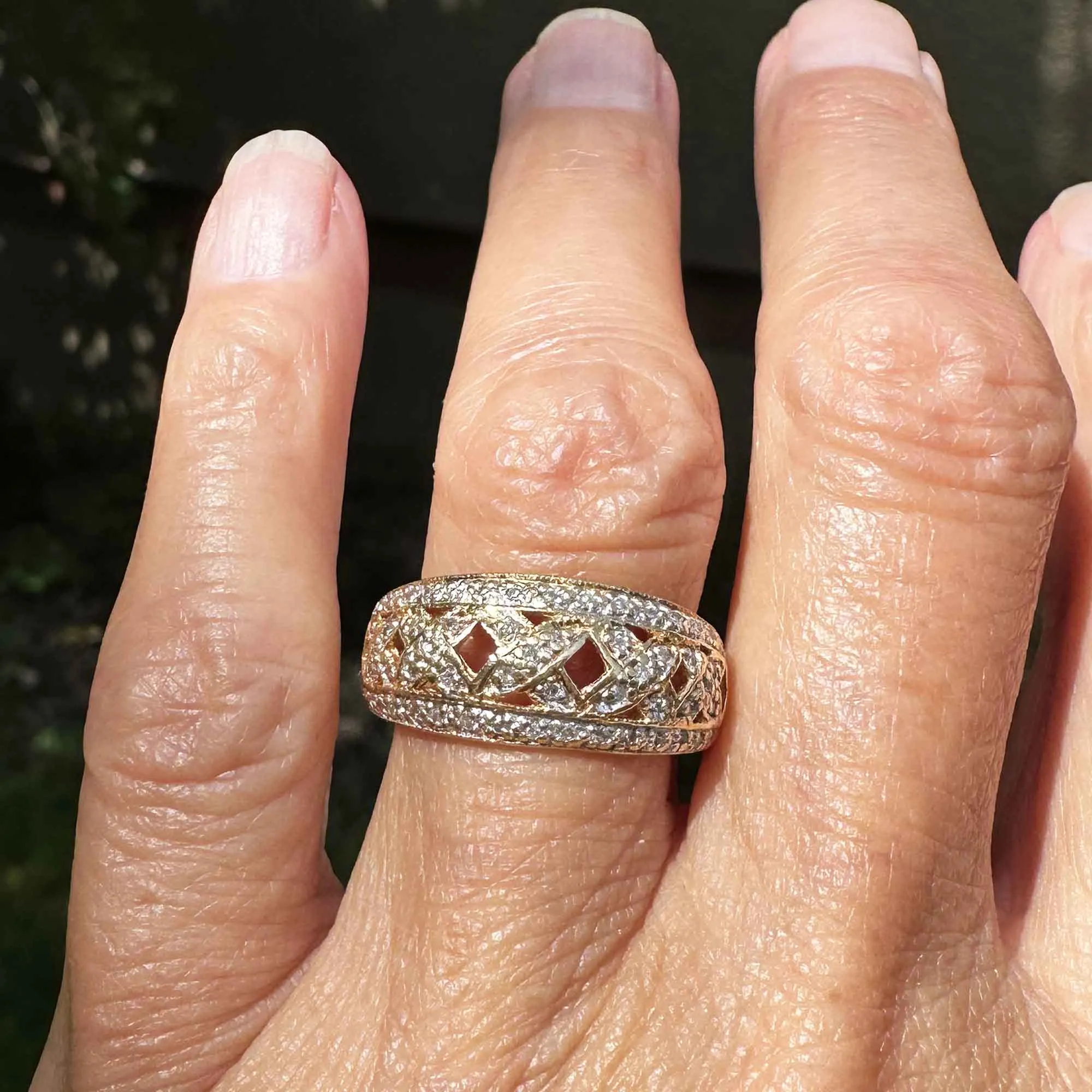 Wide Gold Criss Cross Statement Diamond Ring Band
