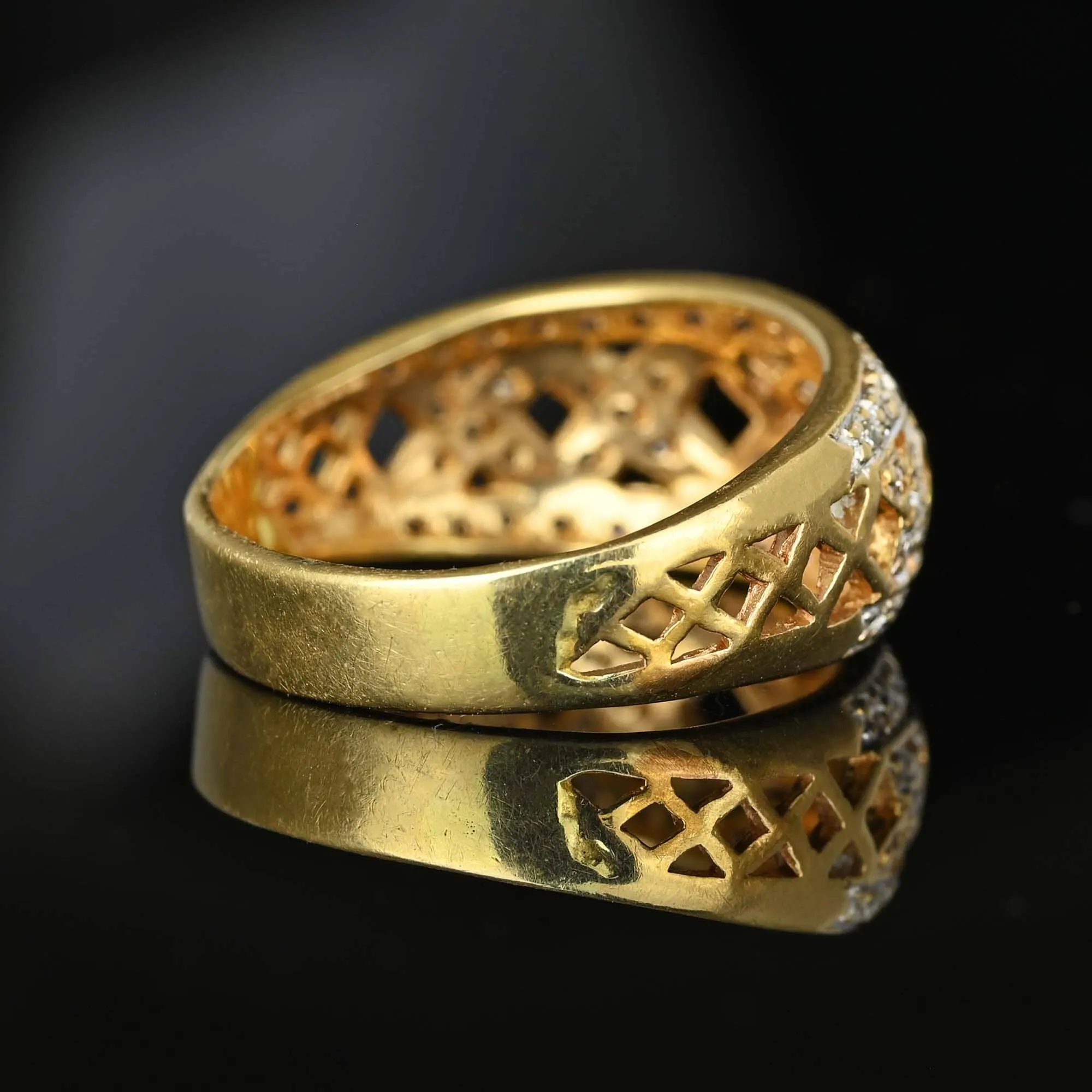 Wide Gold Criss Cross Statement Diamond Ring Band