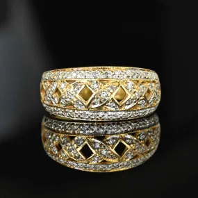 Wide Gold Criss Cross Statement Diamond Ring Band