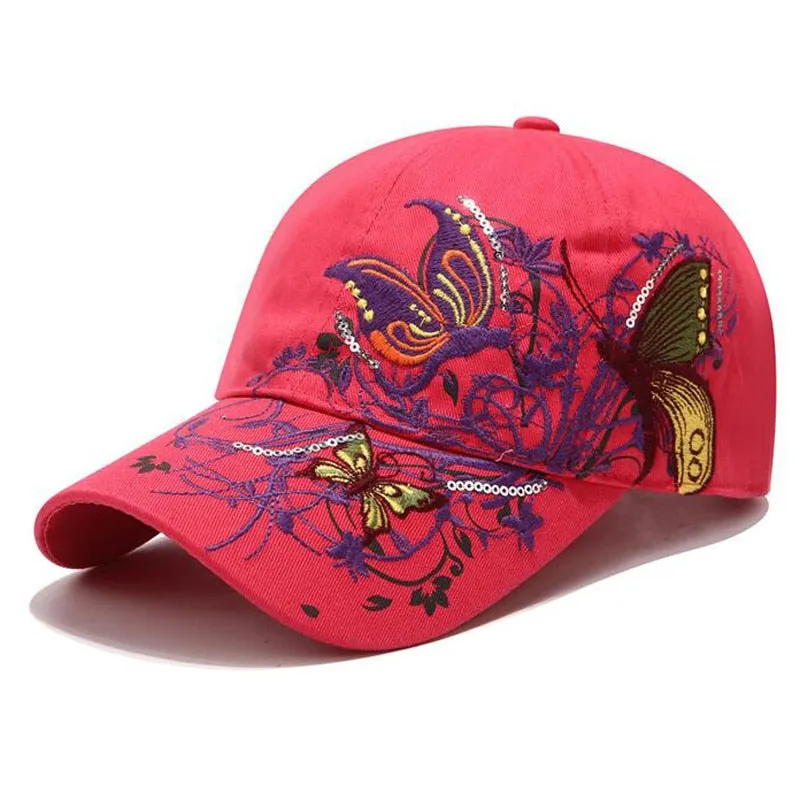 Women Butterflies Flower Embroidery Caps Women Girl Sun Hats Casual Snapback Caps Women Baseball Cap Winter Autumn