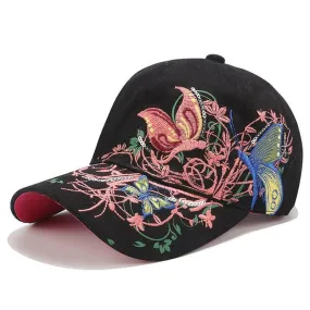 Women Butterflies Flower Embroidery Caps Women Girl Sun Hats Casual Snapback Caps Women Baseball Cap Winter Autumn