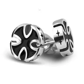 Yellow Chimes Earrings for Men and Boys Fashion Silver Studs for Men | Silver Toned Cross Black Studs | Stainless Steel Stud Earrings | Birthday Gift for Men and Boys Anniversary Gift for Husband