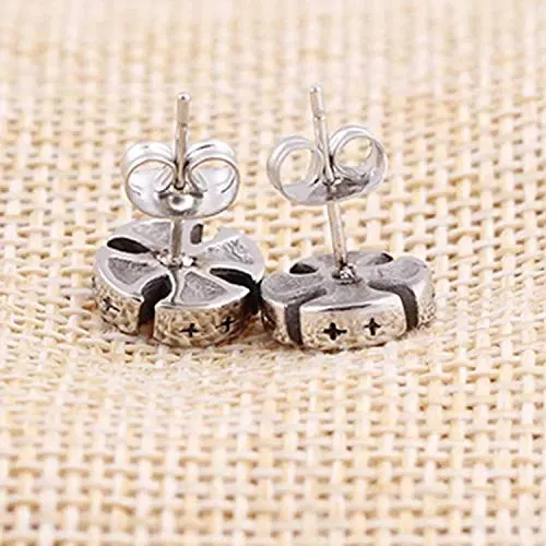 Yellow Chimes Earrings for Men and Boys Fashion Silver Studs for Men | Silver Toned Cross Black Studs | Stainless Steel Stud Earrings | Birthday Gift for Men and Boys Anniversary Gift for Husband